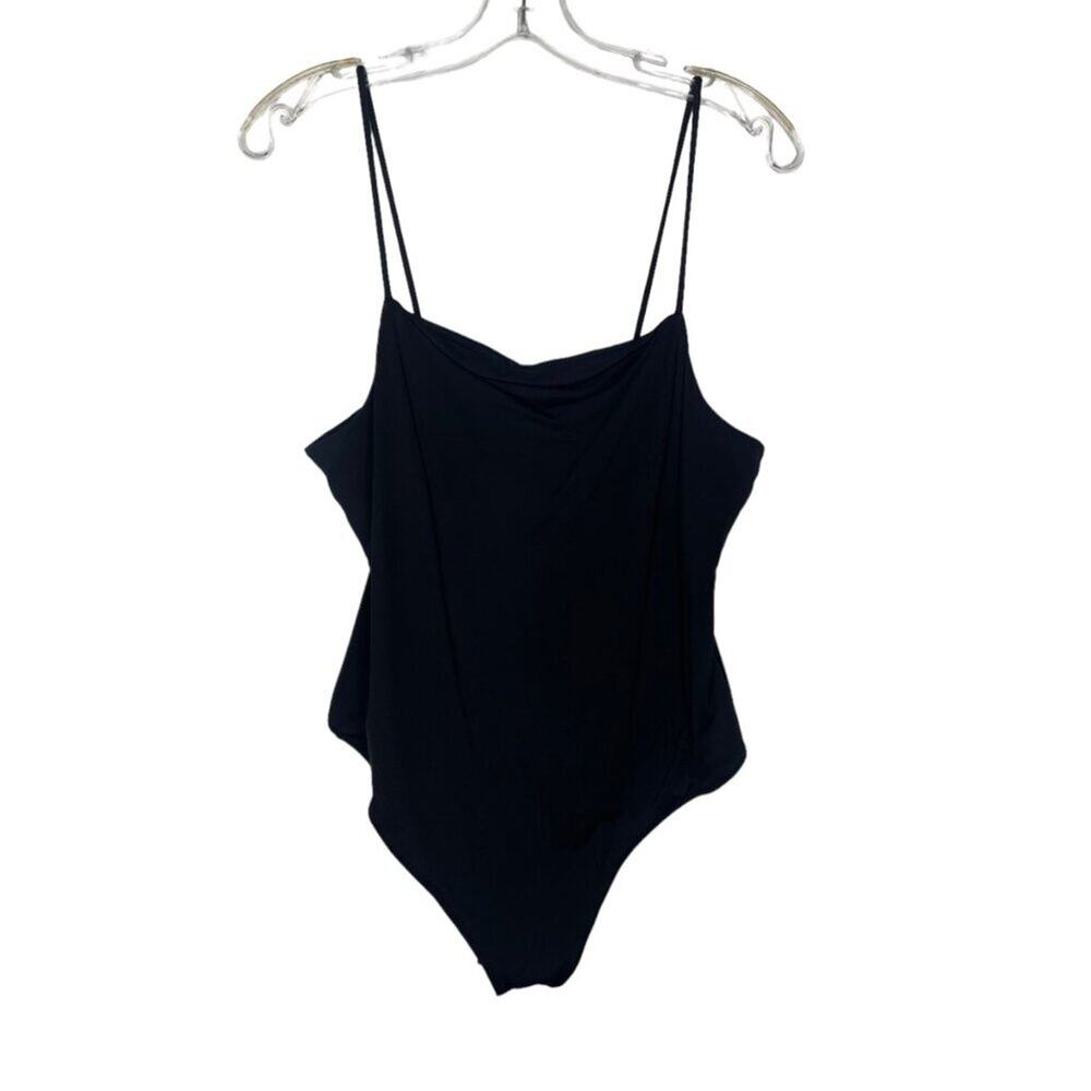 Calvin Klein Womens Bodysuit Top Size L Black Square Neckline Sleeveless Casual